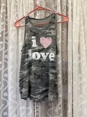 Gray Camo 'I Love' Tank Top with Pink Heart